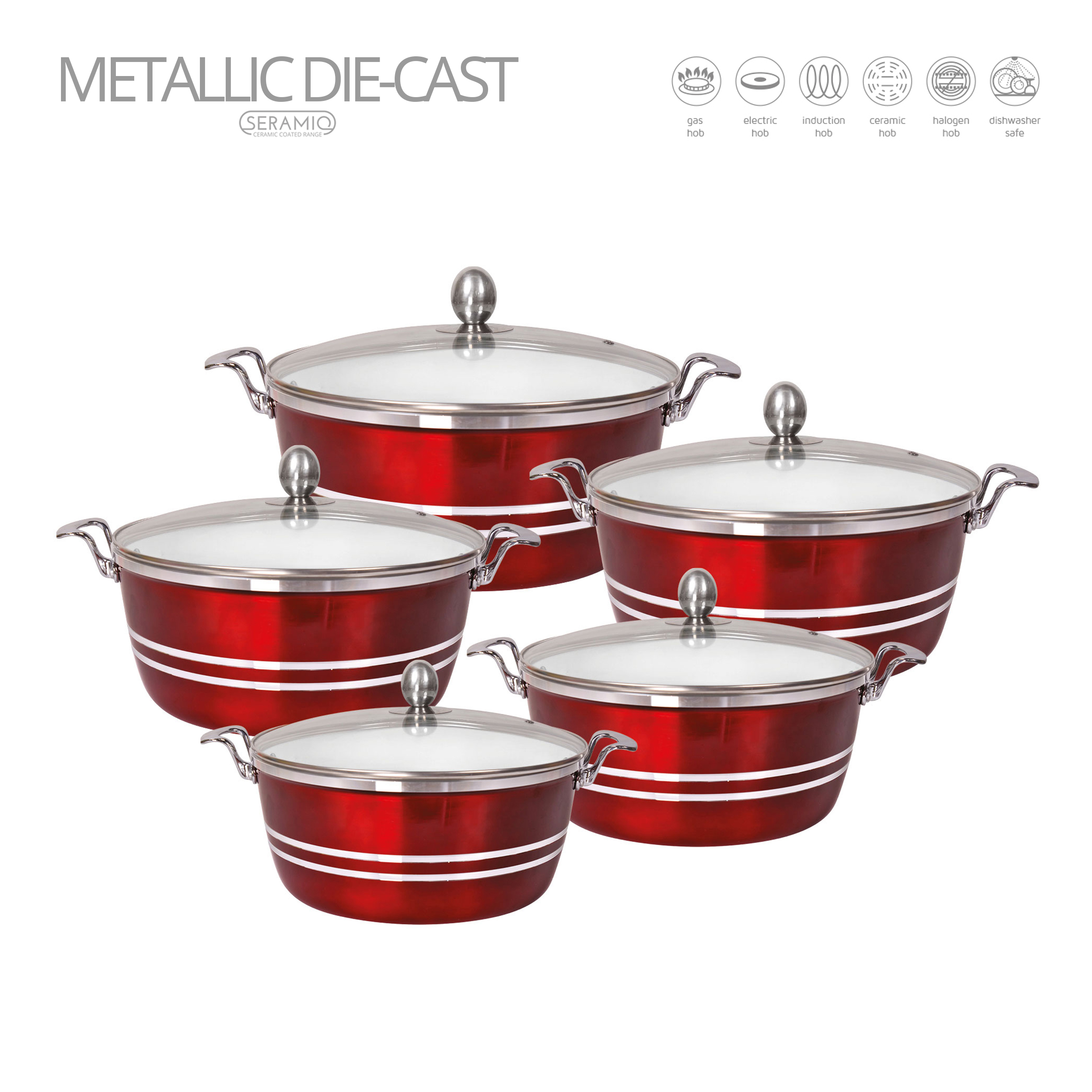 Metallic Seramiq Stockpot Set 5pc Red