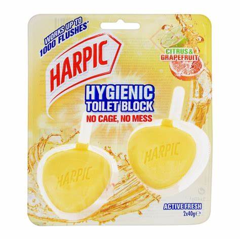Harpic Active Fresh Hygienic Toilet Blocks, Citrus & Grapefruit, 2x40g