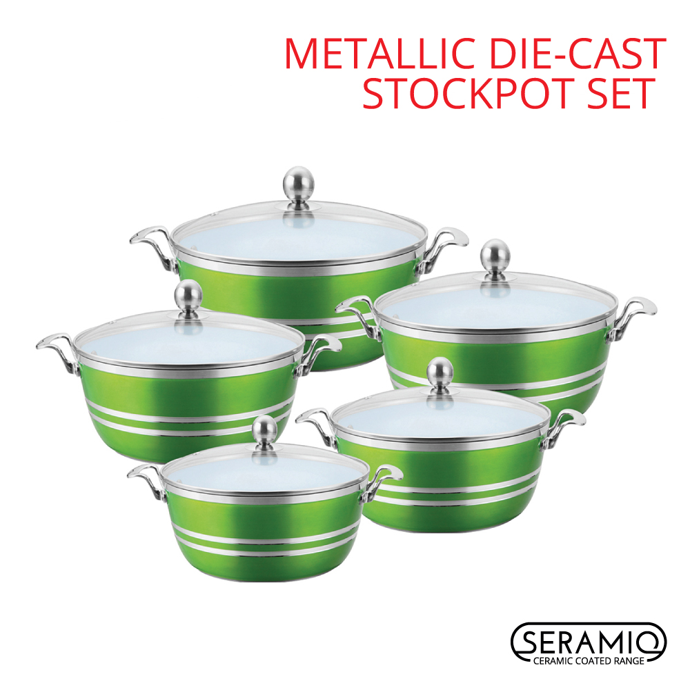 Metallic Seramiq Stockpot Set 5pc Green Emerald