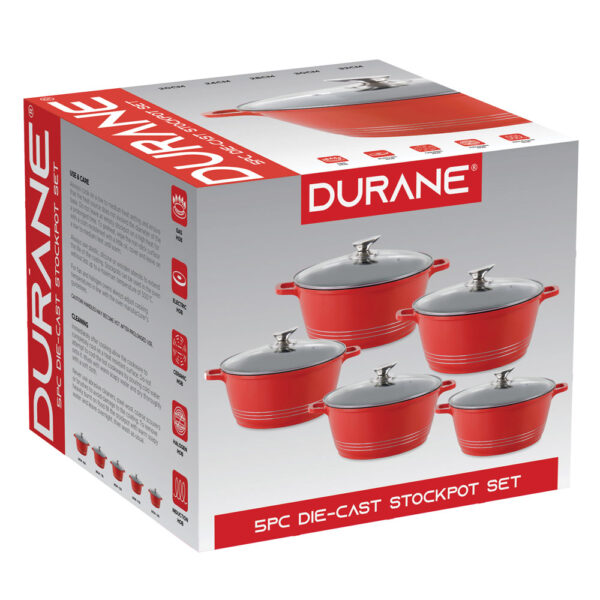 Stockpot Set 5pc Red 2.3L-4L-6.1L-7.5L-9.5L - Image 3