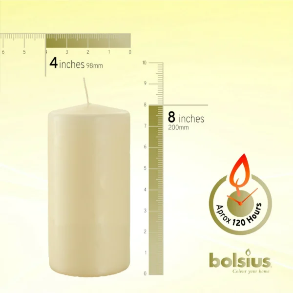 Bolsius Classic Candle Ivory 8 Pillar Candles (200mm x 98mm) - Image 3