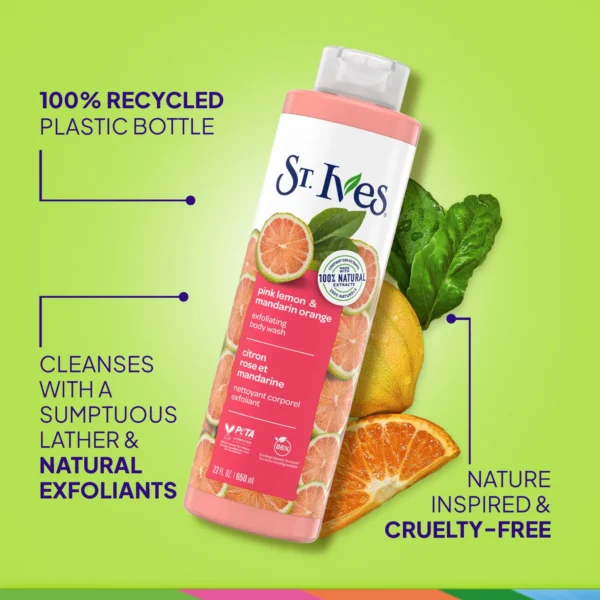 St. Ives, Exfoliating Body Wash, Pink Lemon & Mandarin Orange, 22 Fl Oz 650 ml - Image 4